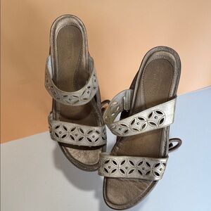 Naot Metallic Champagne Slide Sandals with Cutout Straps